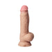 Realistic 7.5-inch vibrating dildo in pine color with suction cup base and detailed texture.