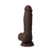 Mahogany-colored vibrating dildo with realistic texture and suction cup base for hands-free use.