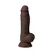 Realistic 7.5-inch mahogany silicone vibrating model with suction cup base and detailed texture.