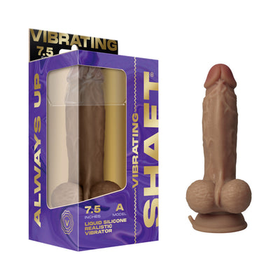 7.5-inch oak-colored vibrating realistic silicone model A with suction cup and packaging box.