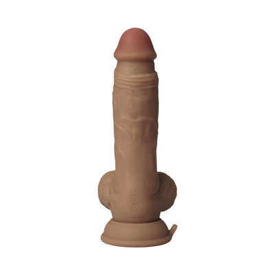 Realistic 7.5-inch vibrating model in oak color with suction base and detailed texture.
