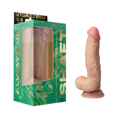 Realistic 8.5-inch vibrating silicone model N with suction cup and packaging box on white background