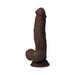 Realistic dark brown vibrating adult toy with suction cup base and textured surface.