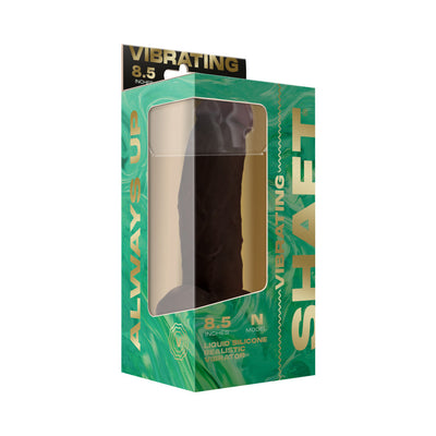 Vibrating Model N 8.5" realistic liquid silicone vibrator in green and gold packaging with clear window display.