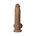 Realistic 9.5-inch vibrating model C in oak color with suction cup base and detailed texture.