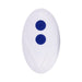 White oval remote control with two blue buttons for adjustable vibrating ring settings