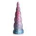 Iridescent red and blue silicone tentacle-shaped dildo with textured suction cup base and detailed suction cups.