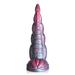 Iridescent red and blue silicone tentacle-shaped dildo with textured surface and wide suction cup base.
