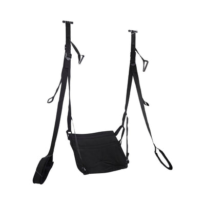 Black Sportsheets Pivot Deluxe Door Jam Swing with adjustable straps and padded seat for comfortable support.