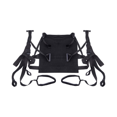 Black Sportsheets Pivot Deluxe Door Jam Sling with adjustable straps and padded seat for comfort and support.