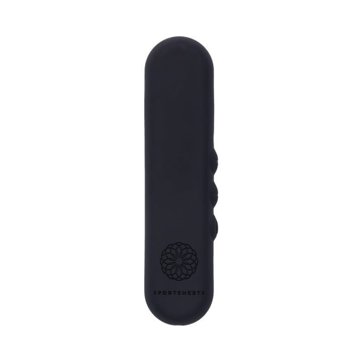 Compact black Sportsheets Pivot Flat Bullet vibrator with smooth rounded edges and side control buttons.