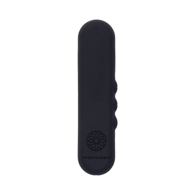 Compact black Sportsheets Pivot Flat Bullet vibrator with smooth rounded edges and side control buttons.