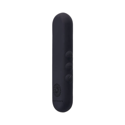 Compact black Sportsheets Pivot Flat Bullet vibrator with three control buttons and sleek rounded design.