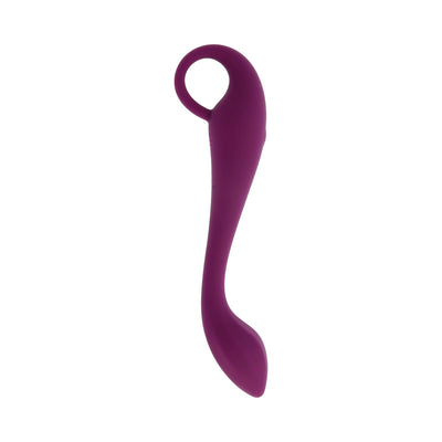 Burgundy silicone Lochness G rechargeable vibrator with curved shaft and ring handle for G-spot stimulation.