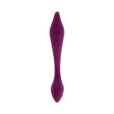 Burgundy silicone rechargeable vibrator with curved shaft and tapered ends for targeted G-spot stimulation.