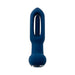 Blue silicone rechargeable vibrator with a hollow center and rounded base, designed for versatile stimulation.