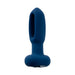 Blue silicone rechargeable vibrator with hollow center and rounded base, designed for versatile stimulation.