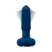Blue silicone vibrator with a flapping feature shown in motion, designed with a rounded base and smooth surface.