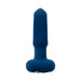 Blue silicone rechargeable vibrator with a rounded base and tapered tip, designed for versatile use.