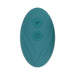 Teal oval-shaped silicone remote control with two buttons for the Evolved Oval Office vibrating egg.
