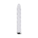 White glass vibrator with twisted spiral texture and silver base, standing upright on a white background.