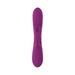 Purple silicone dual stimulator vibrator with rabbit-shaped clitoral stimulator and control buttons on handle.