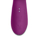 Close-up of the purple Playboy Busy Bunny vibrator showing the charging port and embossed logo on the silicone surface.