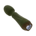 Green silicone mini wand vibrator with textured head and heart-shaped gem control button on handle.