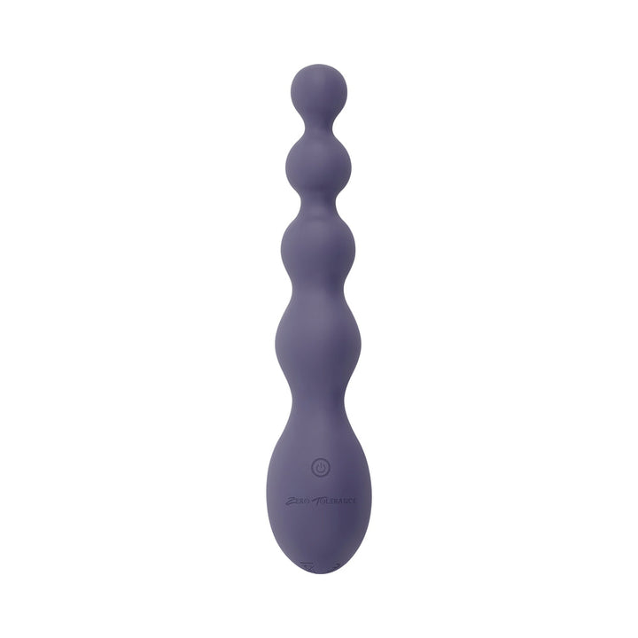 Purple silicone rechargeable anal vibrator with graduated beaded design and single-button control.