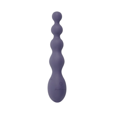 Purple silicone rechargeable anal vibrator with graduated beaded design and single-button control.