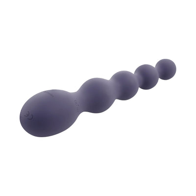 Purple silicone rechargeable anal vibrator with graduated beaded design and rounded tip for smooth, comfortable use.