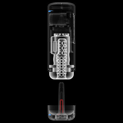 X-ray style image showing the internal mechanical and textured components of the PDX Elite Milk Me Hotter stroker device.