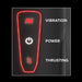 Close-up of PDX Elite Milk Me Hotter control panel showing vibration, power, and thrusting buttons with illuminated red accents.
