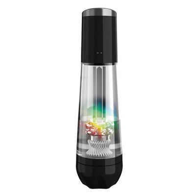 PDX Elite Viewtube Max View male stroker with transparent body and colorful LED lights inside.