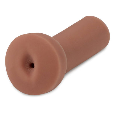 Brown realistic textured adult sleeve toy designed for intimate use with soft material.