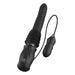 Black silicone thrusting vibrator with ribbed midsection, control buttons, and attached vibrating bullet on a cord.