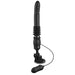 Black silicone thrusting vibrator with suction cup base and wired remote control for adjustable settings.