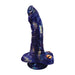 Blue and purple serpent-inspired silicone dildo with textured scales and orange eyes, featuring a suction cup base.