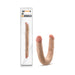 Beige 14-inch posable double-ended dildo with realistic texture and packaging shown side by side.