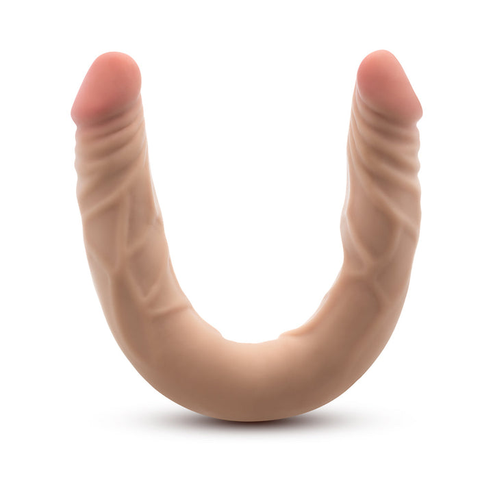 Beige double-ended posable dildo with realistic texture and veining, flexible design for versatile use.