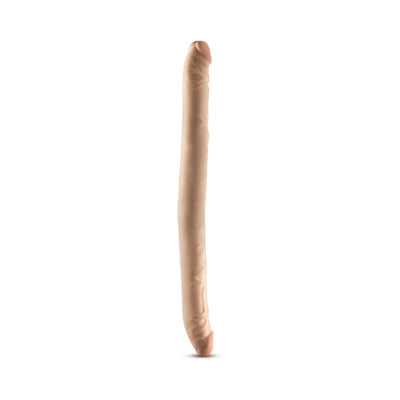 Beige double-ended posable dildo with realistic texture and flexible design for versatile use.