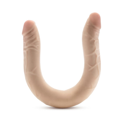 Beige double-ended flexible dildo with realistic texture and detailed veins, designed for versatile intimate use.