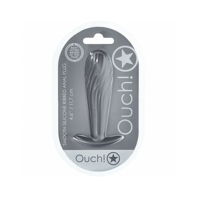Ouch! Smooth Silicone Ribbed Anal Plug 4.6 in.