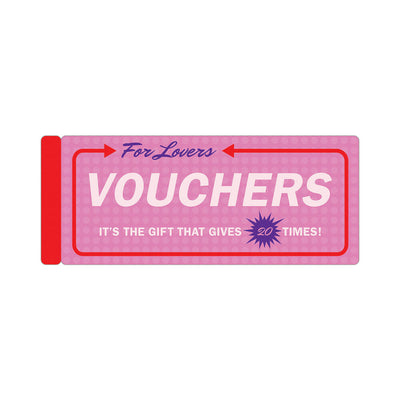 Pink and red booklet titled Vouchers for Lovers with 20 redeemable gift vouchers inside
