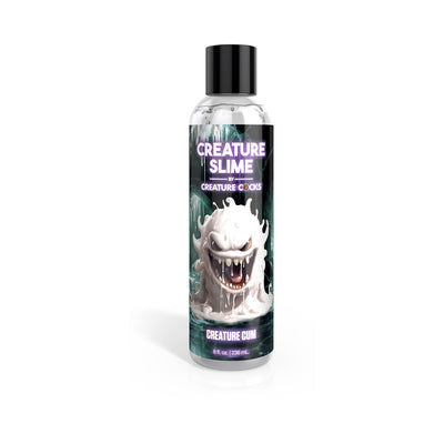 Bottle of Creature Slime unscented lubricant with a monster-themed label and black cap, 8 oz size.