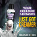 Bottle of Creature Slime unscented lubricant with a monster graphic and splash effect against a dark, eerie background.