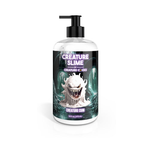 16 oz bottle of Creature Slime unscented lubricant with fantasy creature label and black pump dispenser
