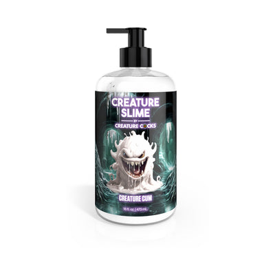 16 oz bottle of Creature Slime unscented lubricant with fantasy creature design on label and black pump dispenser