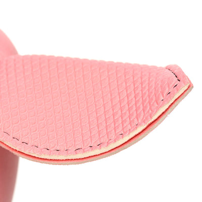 Close-up of textured pink neoprene pig ear detail on Master Series hood with visible stitching.
