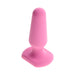 Pink petite silicone plug with rounded tip and flared base, designed for comfortable and safe use.
